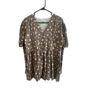 Mod's Mahal NWOT 100% Cotton Short Sleeve Mini Dress Beige Brown Floral Sz M